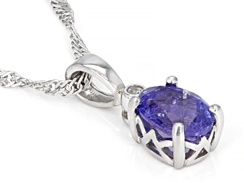 1.01ct Oval Tanzanite And .02ctw White Zircon Rhodium Over Silver Pendant With Chain