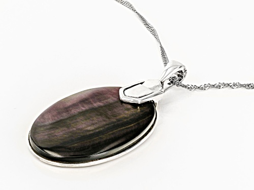 35x25mm Oval Cabochon Black Tahitian Mother-of-Pearl Sterling Silver Enhancer with Chain
