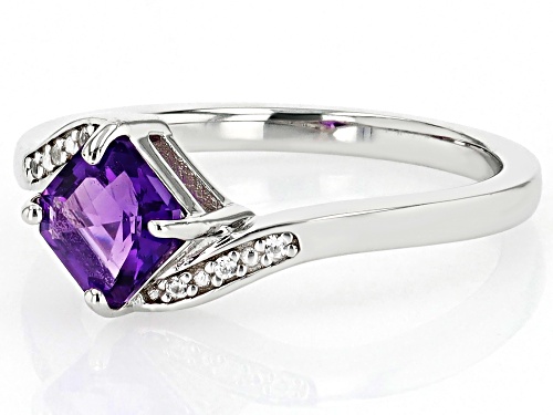 0.92ct African Amethyst With 0.05ctw White Zircon Rhodium Over Sterling Silver Bypass Ring - Size 10