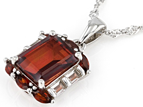 2.50ct Labradorite,.51ctw Vermelho Garnet™ & .36ctw Lab Sapphire Rhodium Over Silver Pendant Chain