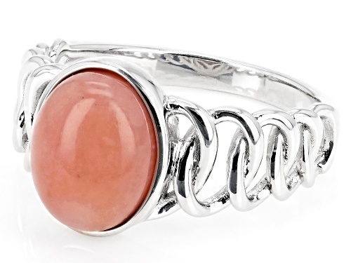 10x8mm Oval Cabochon Pink Opal Rhodium Over Sterling Silver Solitaire Ring - Size 7