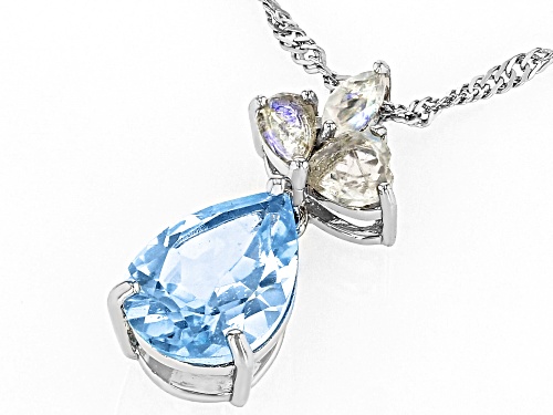 3.18ct Glacier Topaz™ With Rainbow Moonstone Rhodium Over Sterling Silver Pendant With Chain