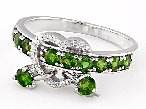 0.83ctw Round Chrome Diopside With 0.01ctw White Diamond Rhodium Over Silver Heart Ring - Size 8