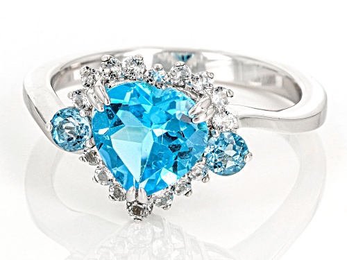1.99ctw Swiss Blue Topaz With 0.32ctw White Topaz Rhodium Over Silver Heart Ring - Size 7