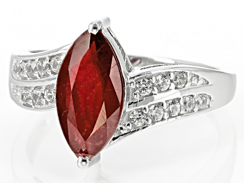 1.82ct Marquise Mahaleo® Ruby With 0.30ctw White Zircon Rhodium Over Sterling Silver Ring - Size 9