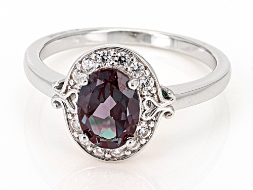 1.30ct Oval Lab Created Alexandrite with 0.31ctw White Zircon Rhodium Over Silver Ring - Size 9