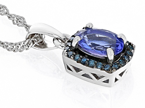 0.81ct Oval Tanzanite With 0.09ctw Blue Diamond Accent Rhodium Over Silver Pendant With Chain