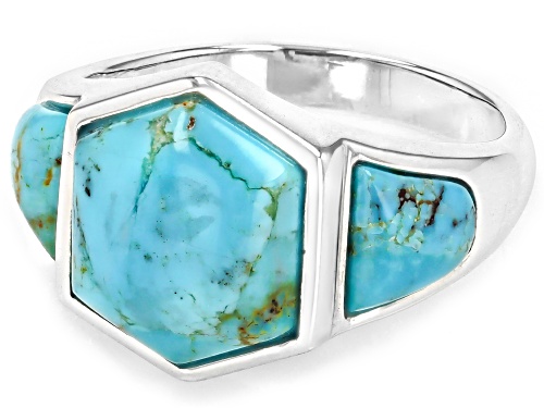 12x10mm Hexagon and Free-form Composite Turquoise Sterling Silver Ring - Size 8