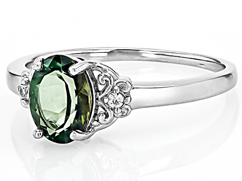 1.96ct Oval Green Labradorite With 0.04ctw White Zircon Rhodium Over Sterling Silver Ring - Size 7