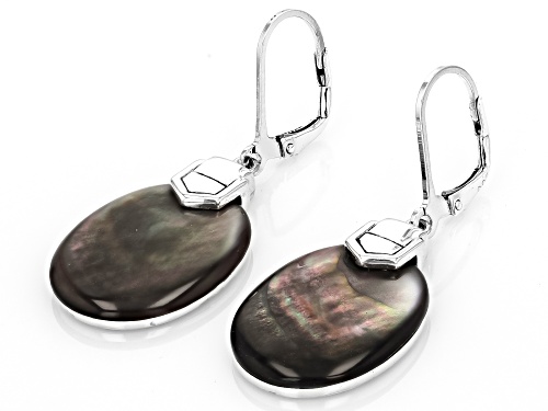 21x16mm Oval Black Tahitian Mother-of-Pearl Rhodium Over Sterling Silver Earrings