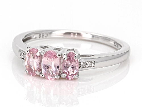 0.75ctw Oval Pink Spinel With 0.02ctw Diamond Accent Rhodium Over Sterling Silver 3-Stone Ring - Size 7