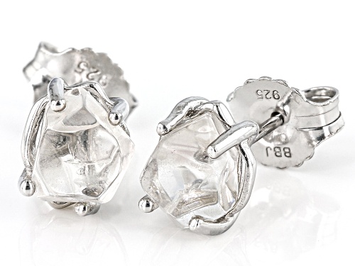 Free-Form White Herkimer Quartz Rhodium Over Sterling Silver Stud Earrings