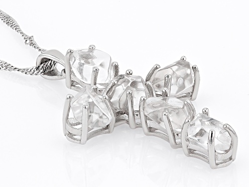 Free-Form White Herkimer Quartz Rhodium Over Silver Cross Pendant With Chain