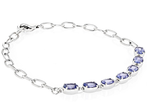 2.74ctw Oval Tanzanite Rhodium Over Sterling Silver Bracelet - Size 8