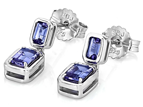 1.73ctw Emerald Cut Tanzanite Rhodium Over Sterling Silver Dangle Earrings