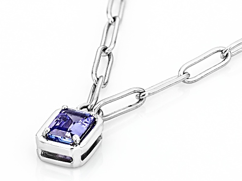 .90ct Emerald cut Tanzanite Rhodium Over Sterling Silver Paperclip Necklace - Size 18