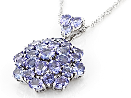 2.58ctw Oval And 0.97ctw Round Tanzanite With Rhodium Over Sterling Silver Pendant With Chain