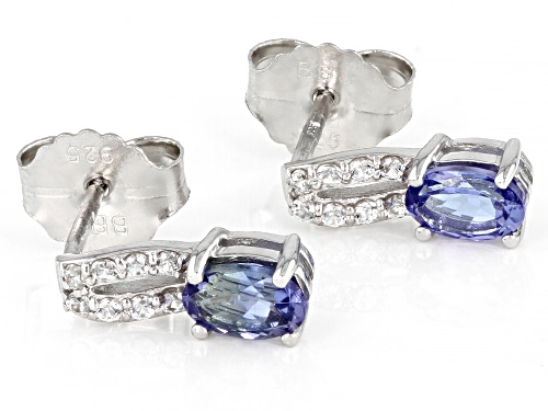 0.95ctw Ocean Tanzanite With White Zircon Rhodium Over Sterling Silver Earrings