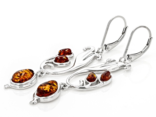 9x6mm Pear shape And 5x3mm Oval Cabochon Amber Rhodium Over Silver Dangle Earrings
