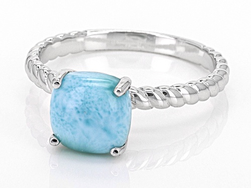 8x8mm Cushion Larimar Rhodium Over Sterling Silver Solitaire Ring - Size 8