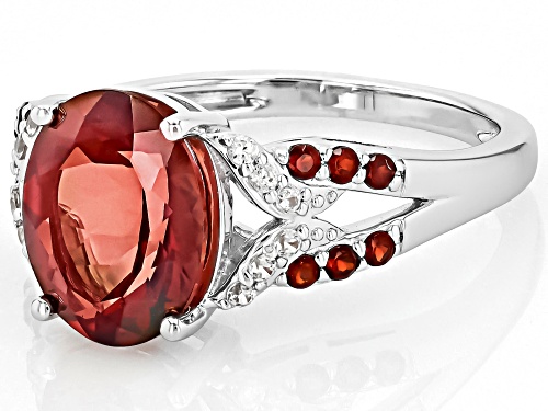 2.68ct Oval Red Labradorite, .25ctw Vermelho Garnet™ With .15ctw Zircon Rhodium Over Silver Ring - Size 10