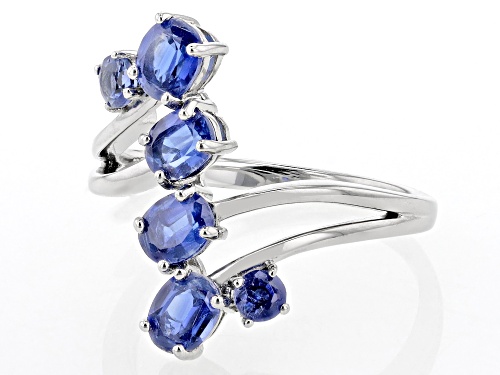 1.50ctw Oval And 0.24ctw Round Kyanite Rhodium Over Sterling Silver Ring - Size 9