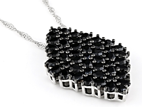 4.52ctw Oval And 0.07ctw Round Black Spinel Rhodium Over Sterling Silver Pendant With Chain