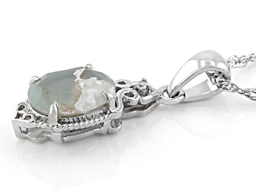 10x8mm Aquaprase® With 0.01ct White Diamond Accent Rhodium Over Silver Pendant With Chain
