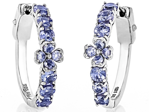 1.32ctw Round Tanzanite Rhodium Over Sterling Silver Hoop Earrings