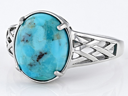 12x10mm Oval Cabochon Composite Turquoise Rhodium Over Sterling Silver Solitaire Ring - Size 7