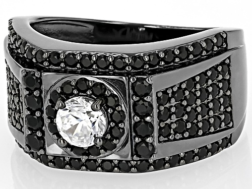 0.75ct Round White Zircon With 1.75ctw Round Black Spinel, Black Rhodium Over Silver Men's Ring - Size 13
