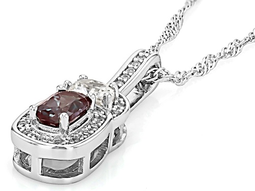 0.54ct Cushion Lab Alexandrite With .59ctw White Zircon Rhodium Over Silver Pendant with Chain