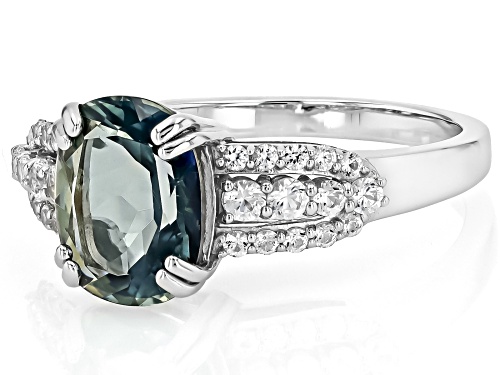 2.00ct Cushion Green Labradorite With .28ctw Lab White Sapphire Rhodium Over Sterling Silver Ring - Size 9