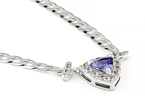 0.82ct Trillion Tanzanite With 0.85ctw White Zircon Rhodium Over Sterling Silver Necklace - Size 18