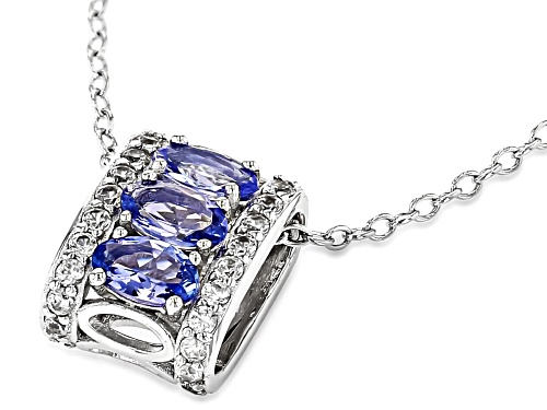 0.51ctw Oval Tanzanite With 1.30ctw White Zircon Rhodium Over Sterling Silver Pendant With Chain