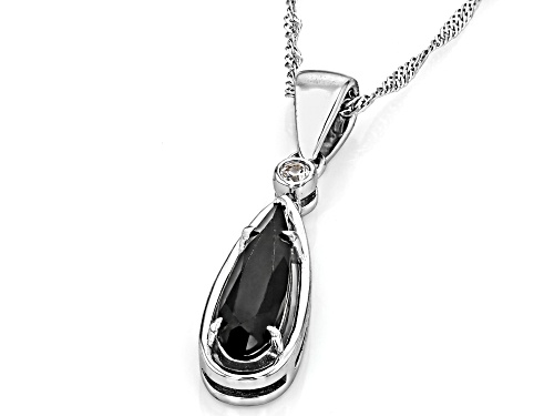 2.59ct Pear Shape Black Spinel With 0.07ctw Lab  Sapphire Rhodium Over Silver Pendant With Chain