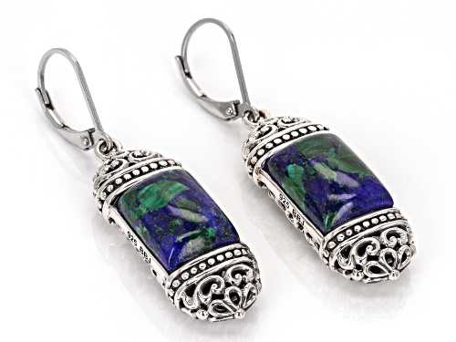 13x9mm Free-Form Cabochon Blended Lapis, Azurite,Malachite Sterling Silver Earrings