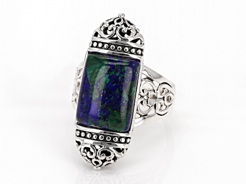 14x10mm Free-Form Cabochon Blended Lapis, Azurite,Malachite Sterling Silver Solitaire Ring - Size 6
