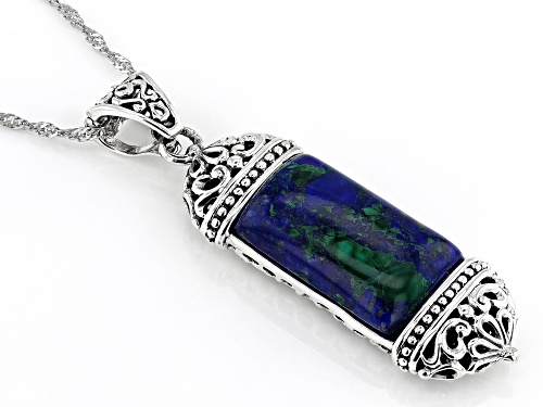22x12mm Freeform Cabochon Blended Lapis, Azurite, Malachite Silver Enhancer With Chain