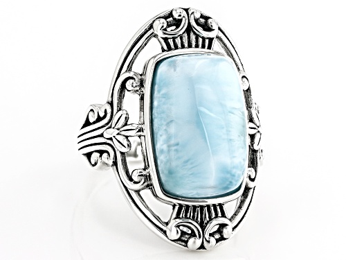 16x10mm Cushion Cabochon Larimar Sterling Silver Solitaire Ring - Size 10