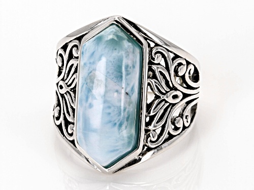 20x8mm Free-form Cabochon Larimar Sterling Silver Solitaire Ring - Size 6