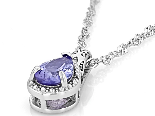 1.01ctw Pear Shape Tanzanite With 0.01ctw  Diamond Accent Rhodium Over Silver Pendant With Chain
