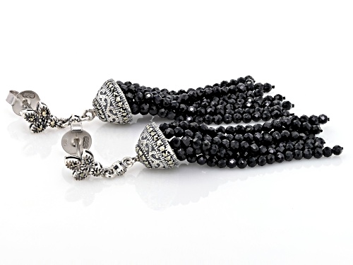 2mm Round Black Spinel With Round Marcasite  Sterling Silver Earrings