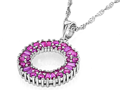 .61ctw Baguette Lab Ruby With .64ctw Lab Pink Sapphire Rhodium Over Silver Pendant Chain