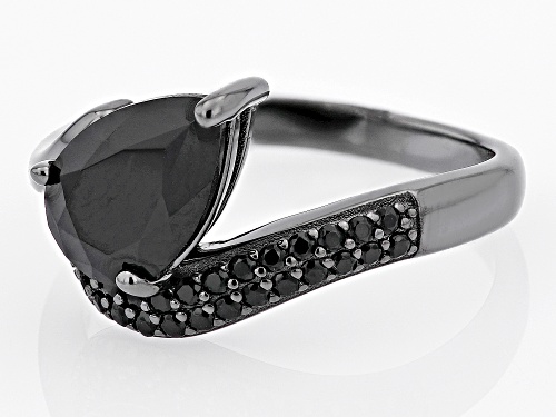 1.93ct Pear Shape And 0.23ctw Round Black Spinel, Black Rhodium Over Sterling Silver Ring - Size 7