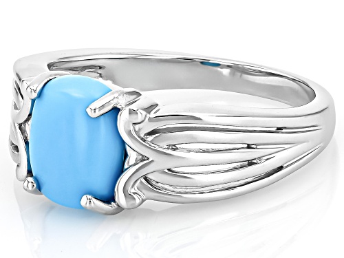 9x7mm Cushion Cabochon Sleeping Beauty Turquoise Rhodium Over Sterling Silver Solitaire Ring - Size 8