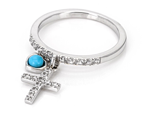 3mm Round Sleeping Beauty Turquoise With .37ctw White Zircon Rhodium Over Silver Charm Ring - Size 6