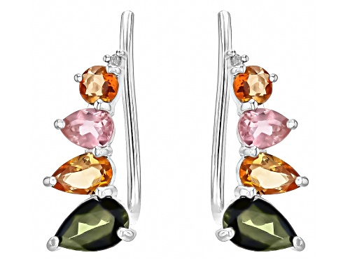 1.45ctw Multicolor Tourmaline With Diamond Accent Rhodium Over Sterling Silver Climber Earrings