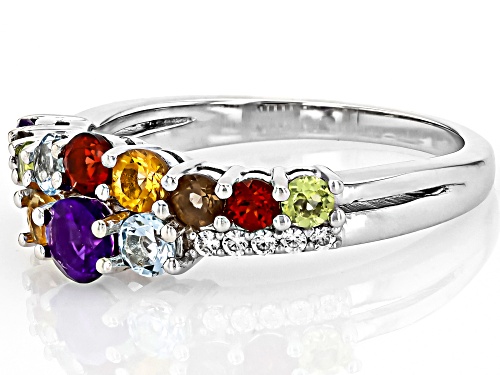1.15ctw Round Multi-Gem With 0.06ctw White Zircon Rhodium Over Sterling Silver Band Ring - Size 6