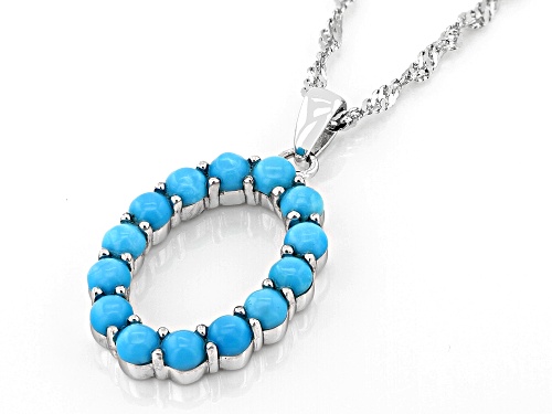 3mm Round Cabochon Sleeping Beauty Turquoise Rhodium Over Sterling Silver Pendant With Chain
